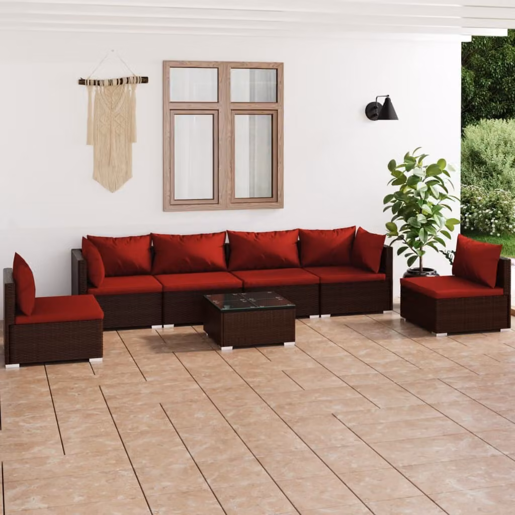 Maison Exclusive - Set da giardino da 7 pezzi con cuscini in polyrattan marrone