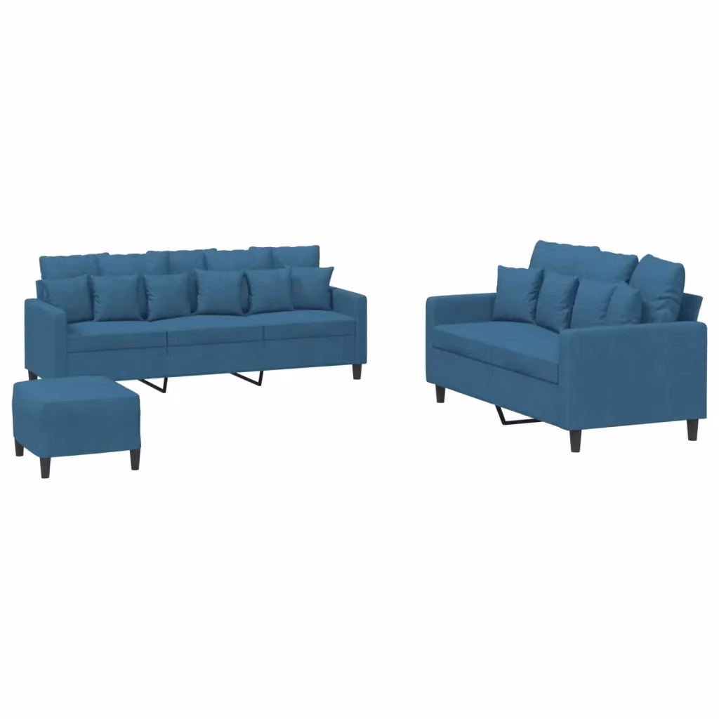 Set di divani moderno vidaXL in velluto blu composto da divano a 3 posti, divano a 2 posti e pouf con cuscini inclusi – 2