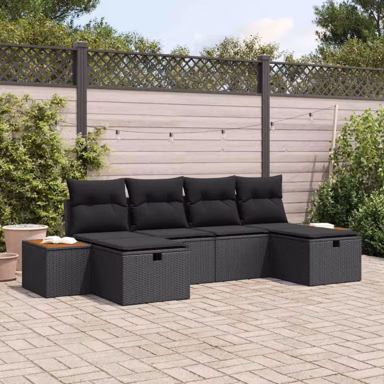 Maison Exclusive - Set da giardino composto da 6 pezzi, divano in rattan sintetico nero