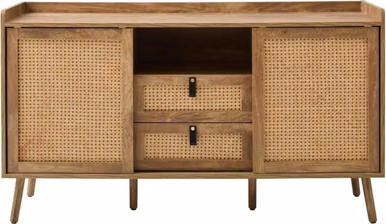 Calicosy - Buffet 2 porte e 2 cassetti con frontali in rattan L140 cm - PALMO