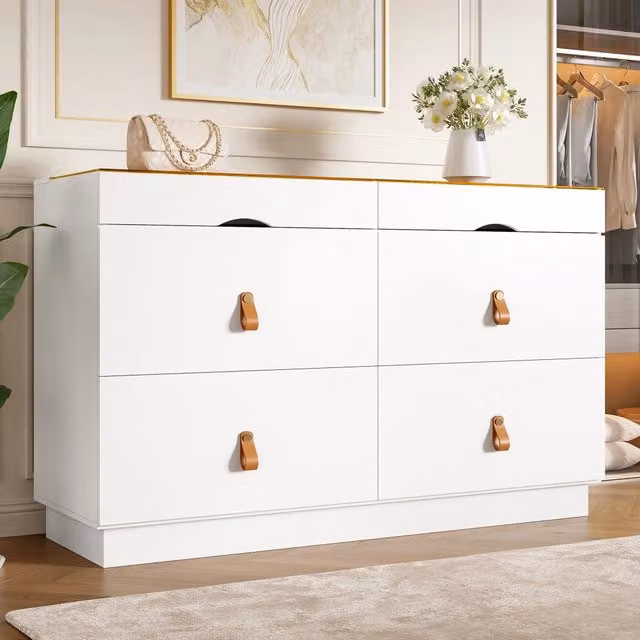Cassettiera portagioielli con 6 cassetti; piano in vetro; 120x40x78 cm; bianco