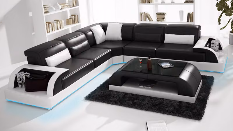 Ledersofa Couch Wohnlandschaft Ecksofa Eck Garnitur Design Modern Sofa L6012B