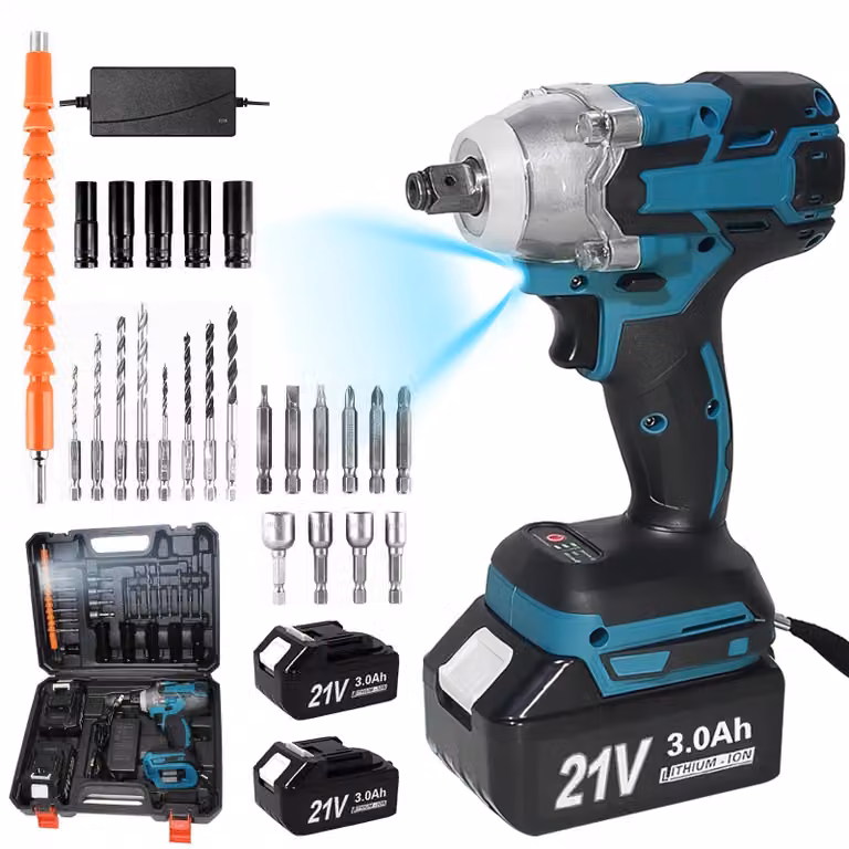 Avvitatore a impulsi – Chiave dinamometrica a batteria senza spazzole – 520 Nm – Attacco quadrato da 1,27 cm – 18 V – 2 batterie – Adatto per pneumatici automobilistici