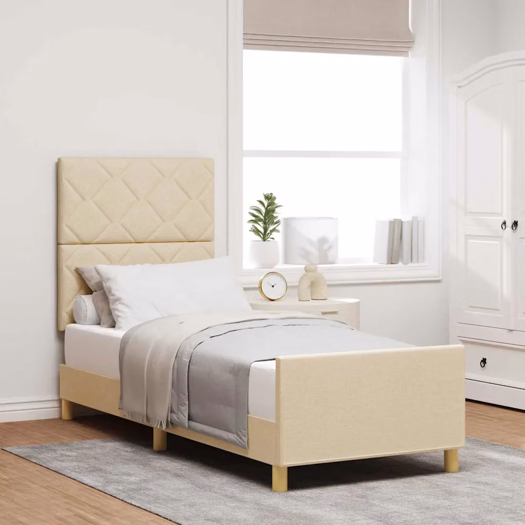 Struttura del letto con testiera vidaXL in tessuto beige e legno di pino, L 80 x P 200 cm