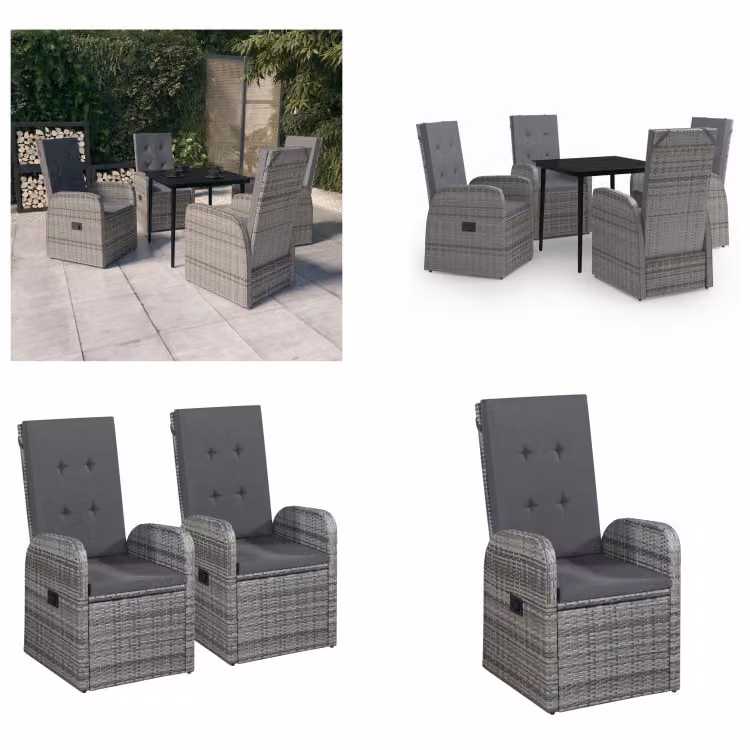 vidaXL Set da pranzo da giardino 5 pezzi con cuscini grigio - Set da pranzo da giardino - Set da pranzo da giardino - Set di mobili da giardino - Set di mobili da giardino