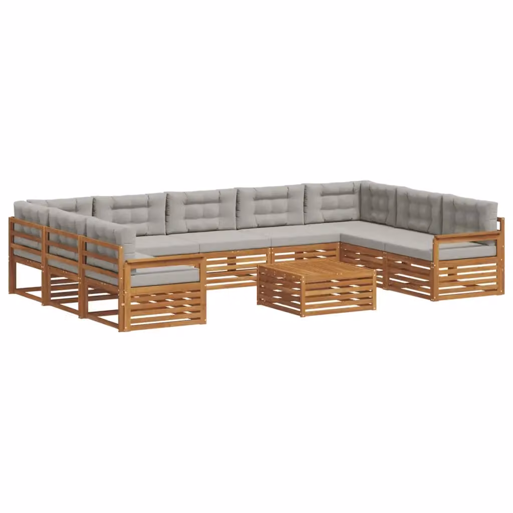 Set di divani da esterno a L vidaXL in legno di acacia con cuscini e tavolino da caffè, Grigio – 2