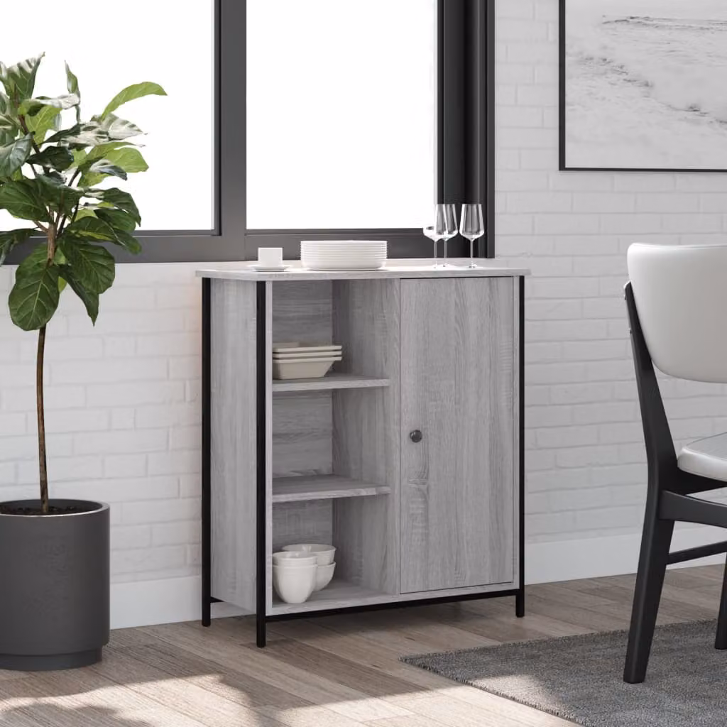 Credenza vidaXL in legno multistrato e metallo, Grigio Sonoma, L: 70 cm, P: 30 cm, H: 80 cm