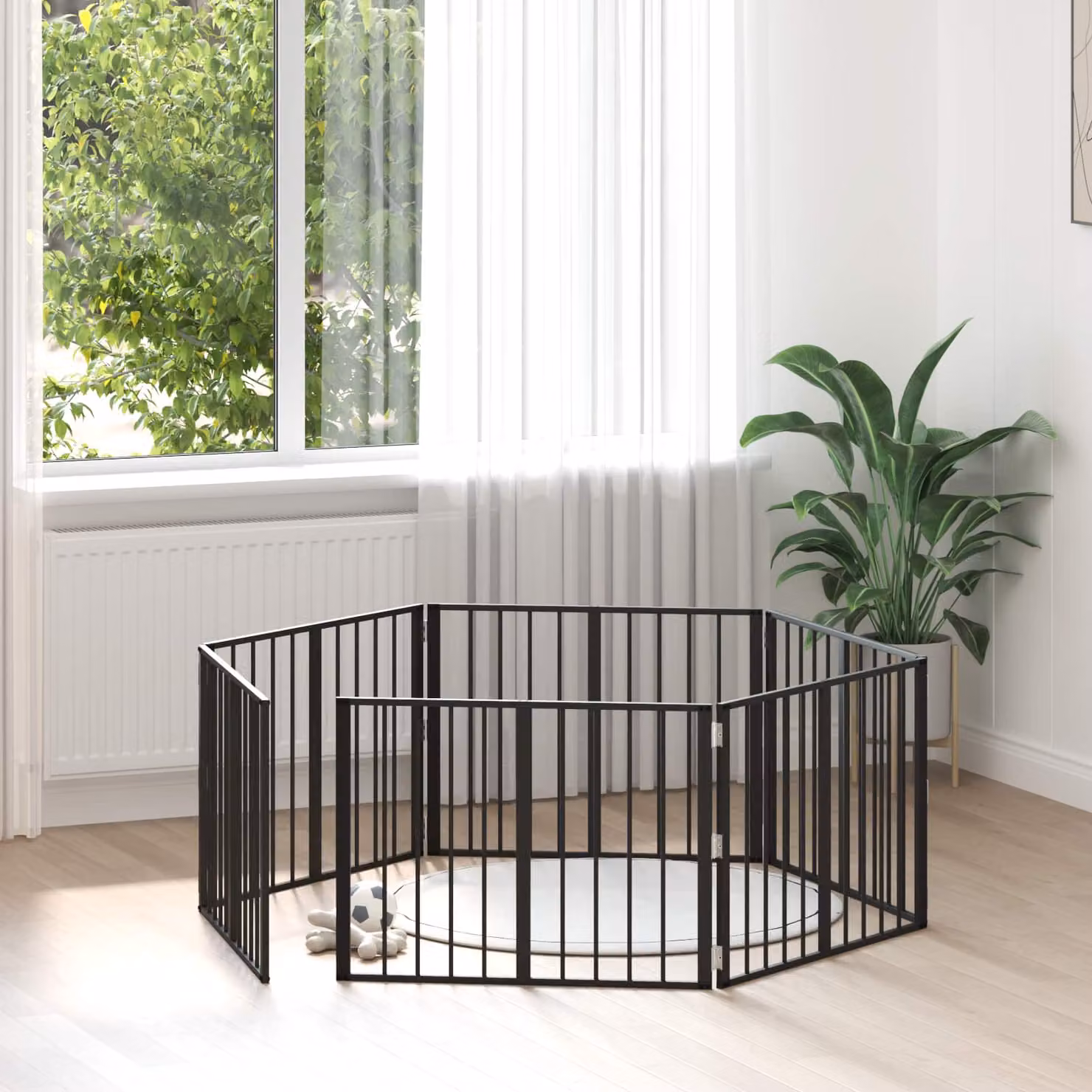 Set di 6 cancelli per cani vidaXL in acciaio zincato nero, L: 80 cm, H: 60 cm