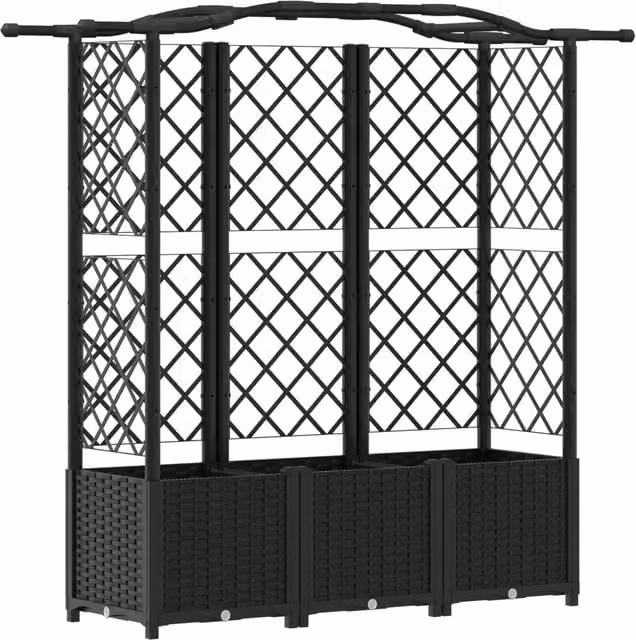 Fioriere | Cassetta per fiori | Letto Rialzato con Griglia e Tetto Nero 163 x 40 x 141 cm PP
