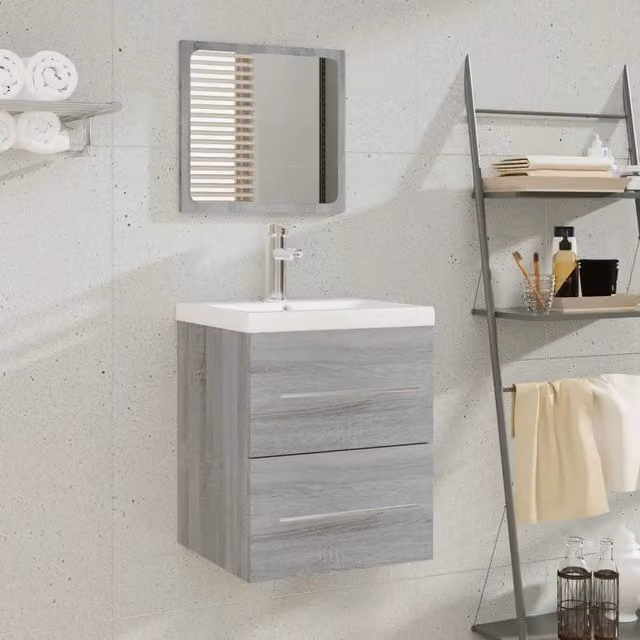 Mobile bagno sospeso con lavabo integrato vidaXL moderno in legno grigio e bianco L: 80 cm, P: 48 cm, H: 41 cm