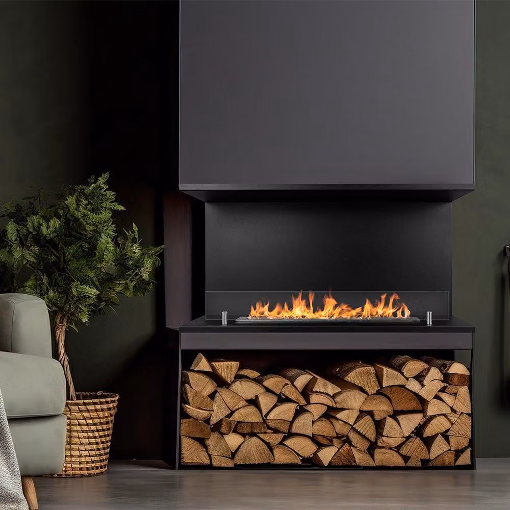 Dmora Camino a Bioetanolo Novaledo 90x24x45h cm Nero, Capacità 1.5 lt Superficie Riscaldabile 30 m2
