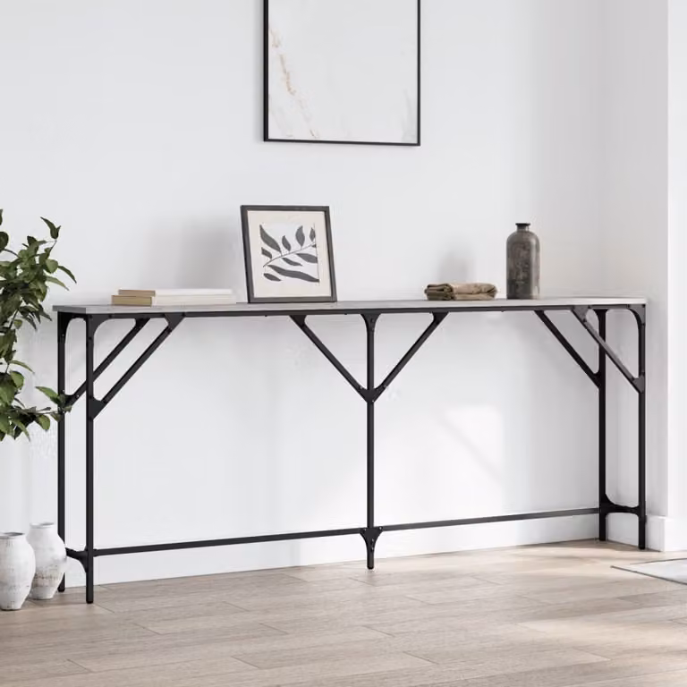 vidaXL Tavolo Consolle in Legno e Metallo Grigio, L: 180 cm, P: 23 cm, H: 75 cm