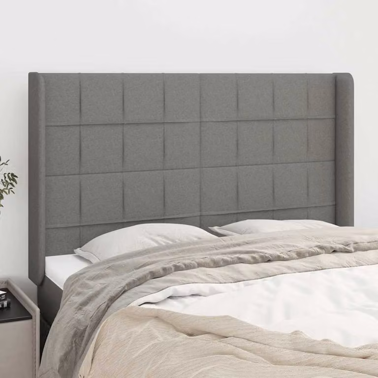 Testiera ad orecchio vidaXL in tessuto grigio con struttura in legno, L: 147 cm, P: 16 cm, H: 118-128 cm