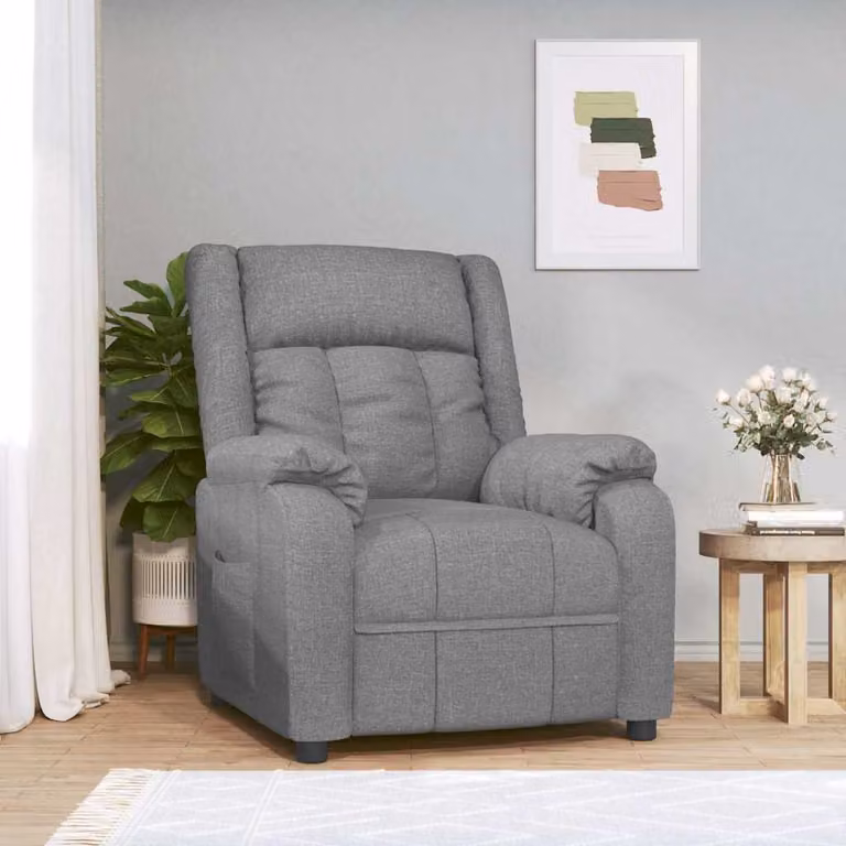 vidaXL Poltrona Reclinabile Relax in Tessuto Grigio con Braccioli e Struttura in Legno e Metallo