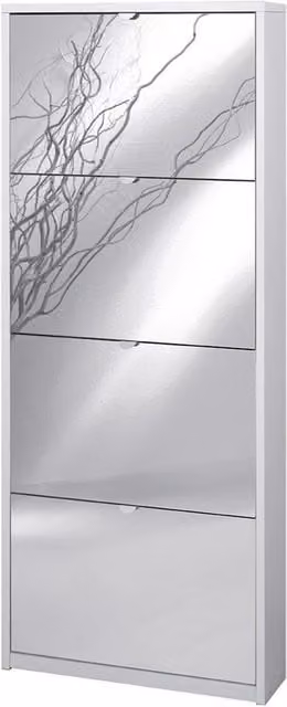 Scarpiera SARMOG Sk554spk con 4 ante a ribalta e specchio frontale, finitura bianco lucido, H154 x L63 x P18 cm