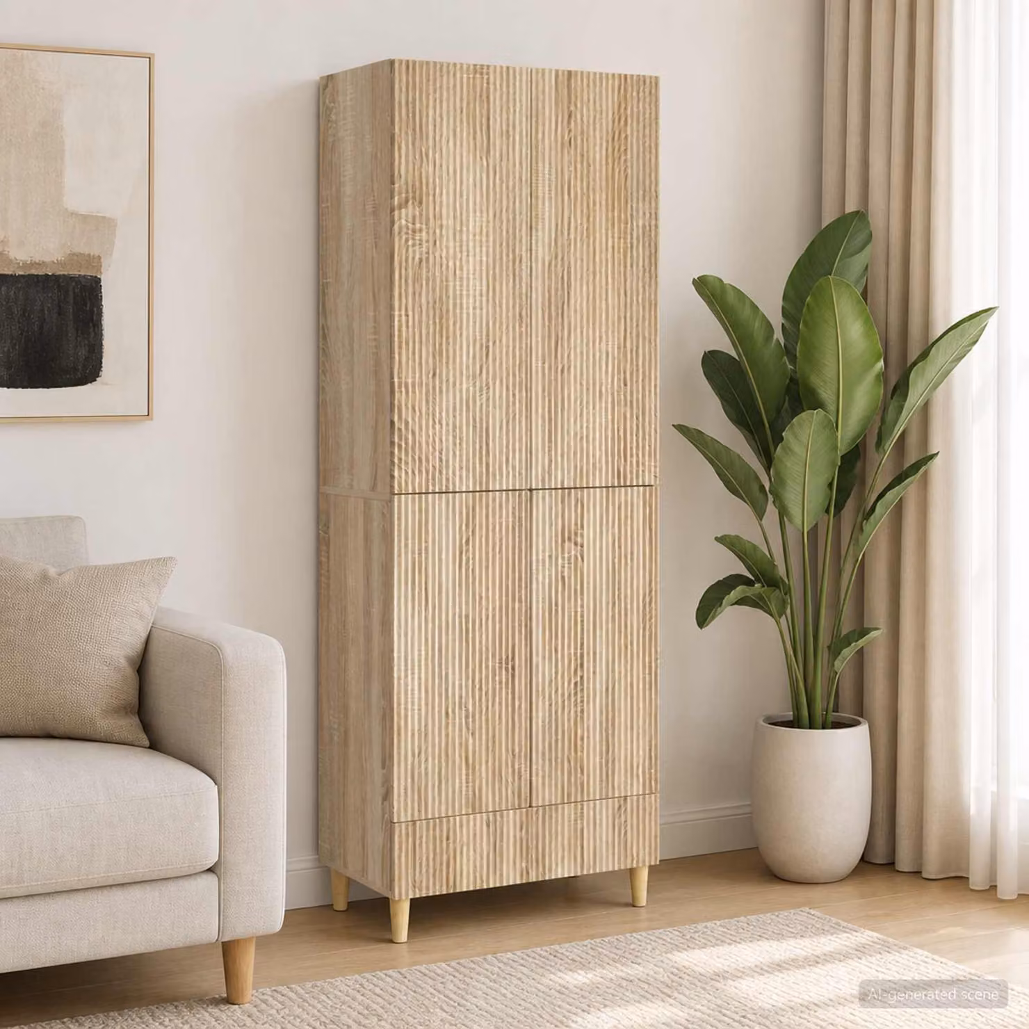 Set di 2 armadi moderni da parete vidaXL in legno e MDF, colore marrone e beige, con ripiani interni e ante a battente