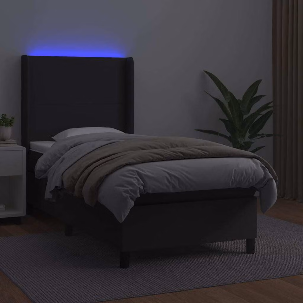 The Living Store Letto a molle con materasso e LED nero 100x200 cm in ecopelle