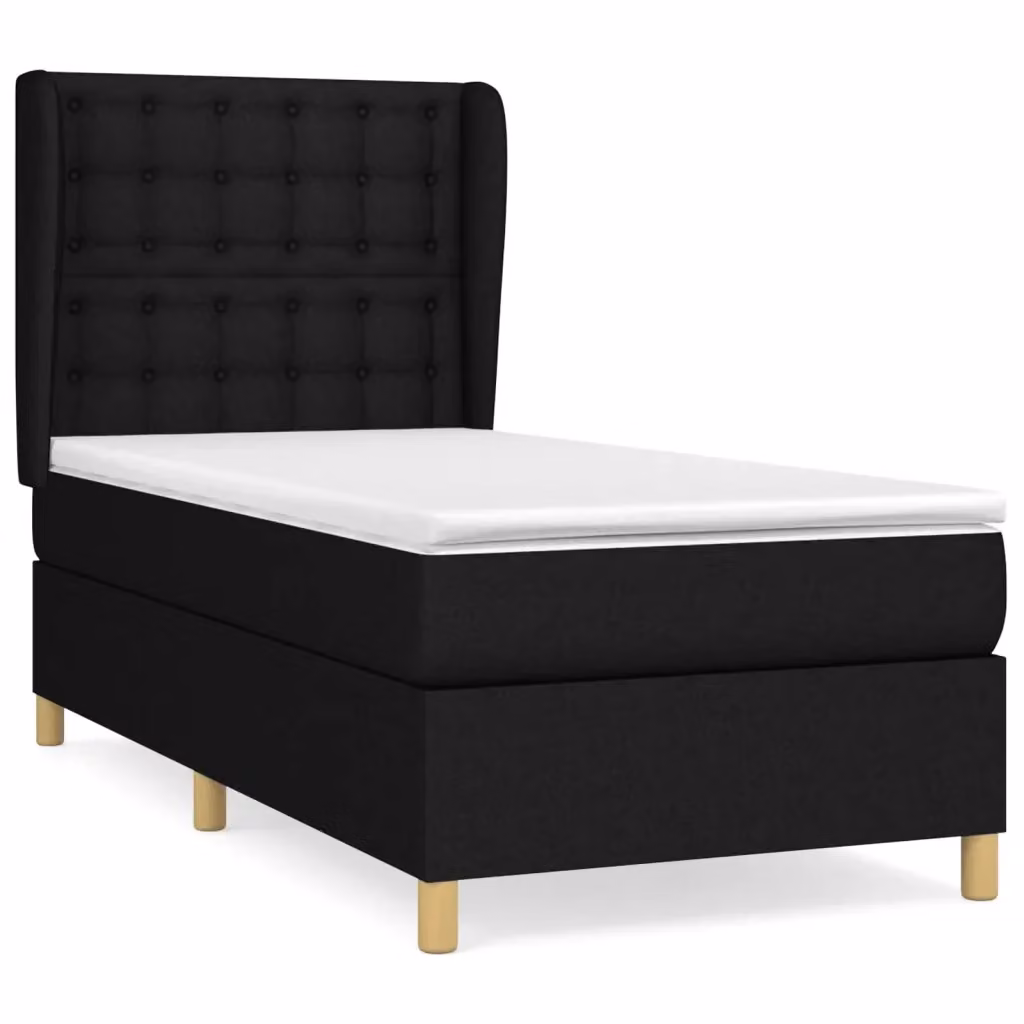 Letto Ibrido vidaXL con Giroletto a Molle e Materasso in Tessuto Nero e Bianco L/P: 100 x 200 cm – 2