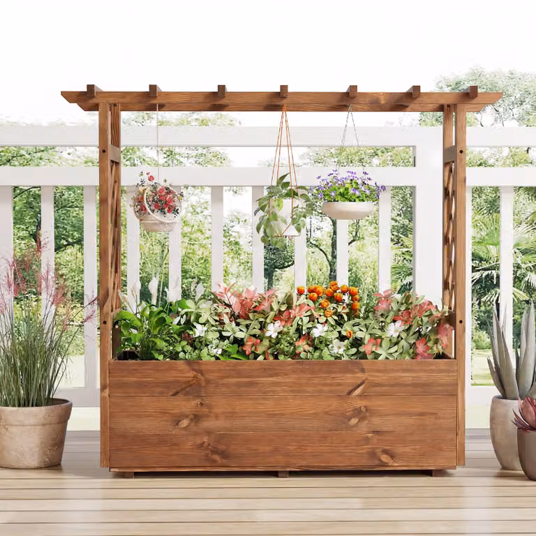 Letto da giardino rialzato Costway per piante rampicanti con tetto pensile e fori di drenaggio, Arancione