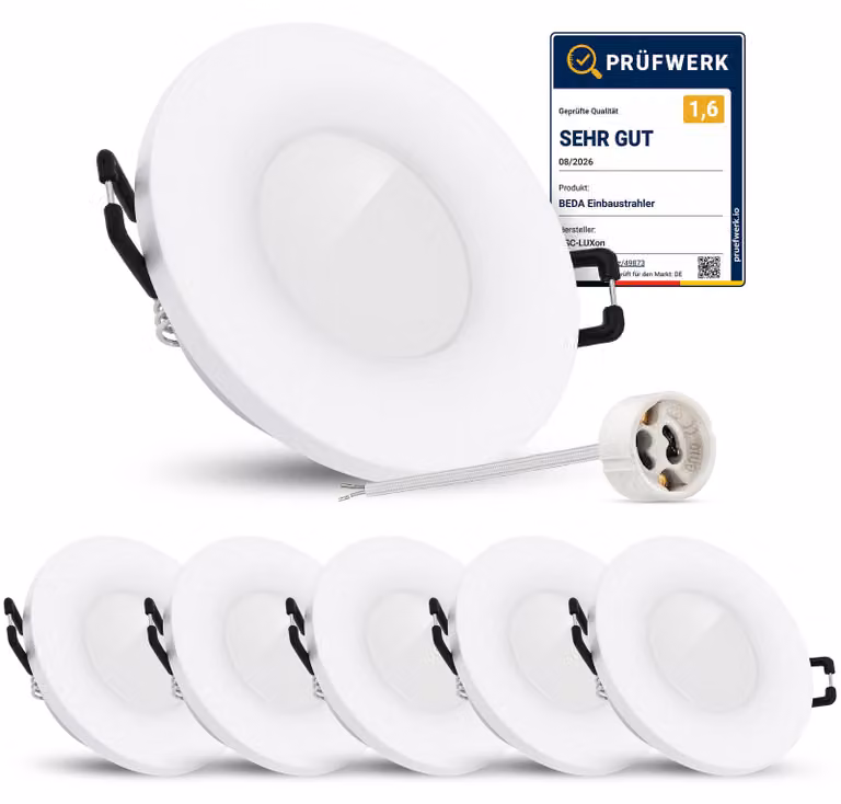 SSC-LUXon 6 pezzi BEDA cornice per faretto da incasso IP65 per GU10 o modulo - luce da incasso per bagno bianca (consegna senza lampadina)