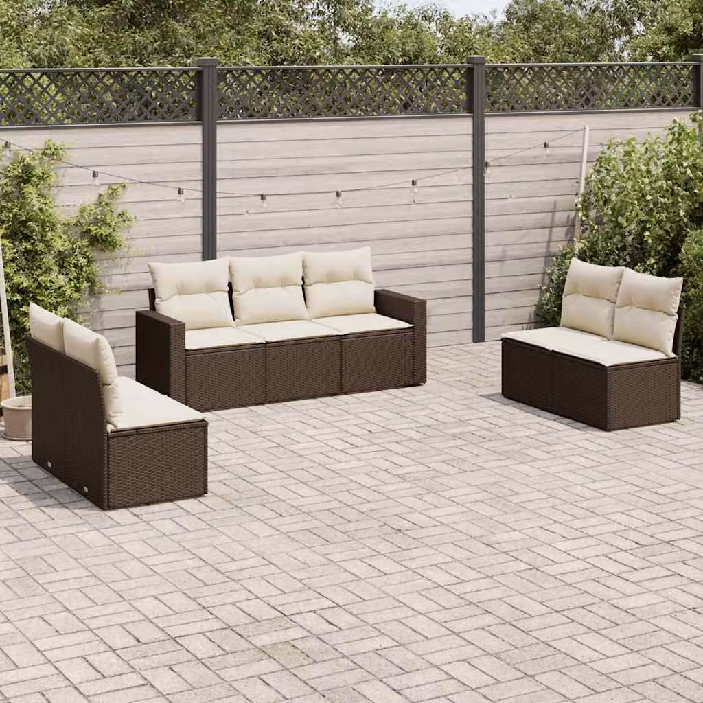 vidaXL Set Divani da Giardino 7 pz in Polyrattan Marrone con Cuscini Imbottiti e Coperture Rimosse – 1