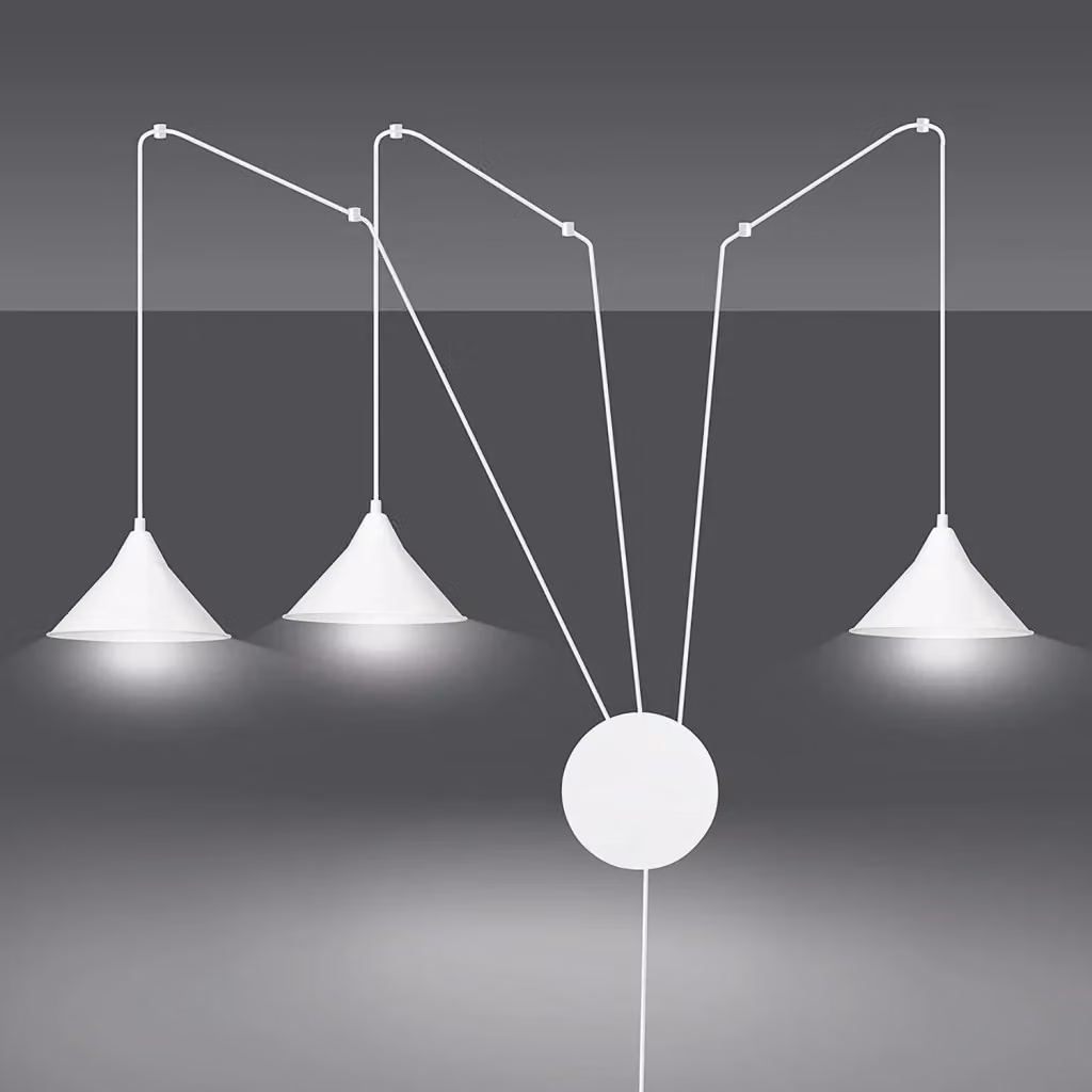 Lampada a sospensione moderna Myrddin Luceart-Classic con 3 luci in metallo bianco e paralumi a cono – 2