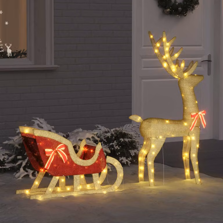 Slitta trainata da renna vidaXL con luci LED bianco caldo L 151 x P 28 x H 128.5 cm