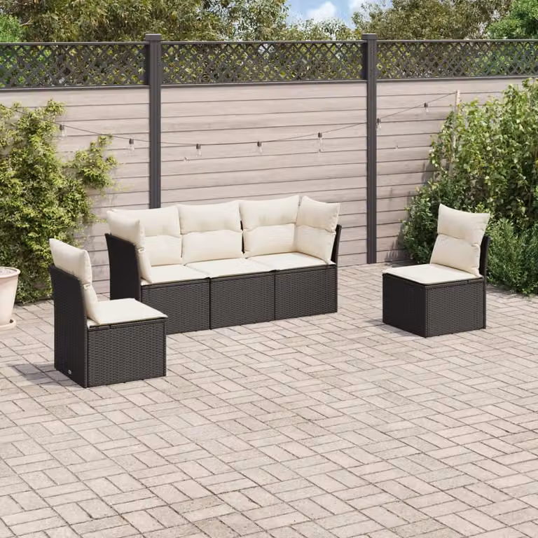 vidaXL Set Divani da Giardino a L 5 pz con Cuscini in Polyrattan e Acciaio Nero