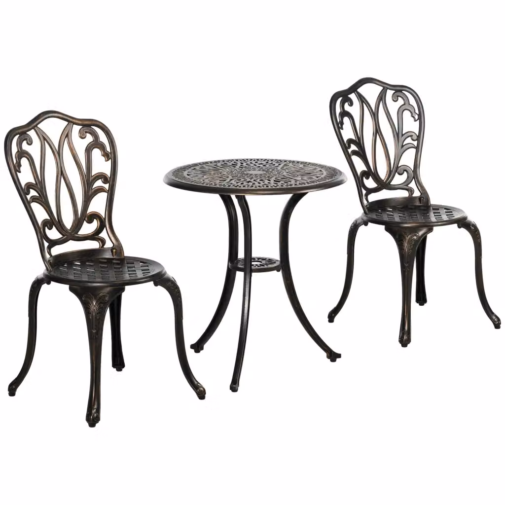Set di mobili da giardino Minimal composto da tavolo rotondo e 2 sedie in alluminio color bronzo opaco – 2