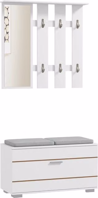 Set Ingresso con Appendiabiti, Specchio, Panca e Scarpiera ¨C Zephmum ¨C Bianco