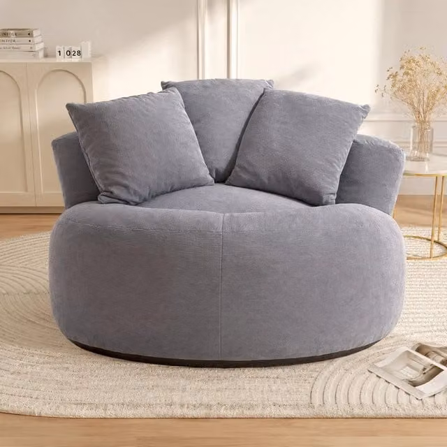 Poltrona a sacco rotonda Minimal in tessuto velluto grigio chiaro L: 90 cm, P: 90 cm, H: 40 cm – 1