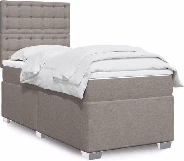 Letto con Giroletto a Molle e Materasso Ibrido vidaXL, Colore Tortora/Grigio, L/P/H: 90 x 200 cm