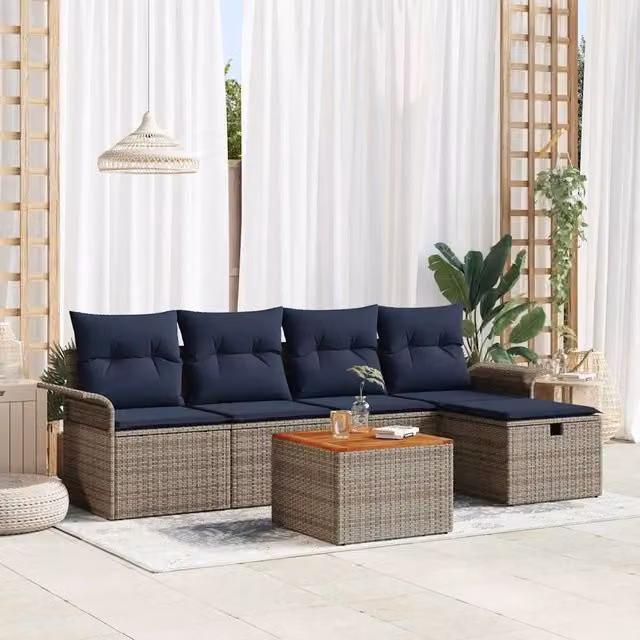 Set Divano da Giardino 6 pz Grigio Poly Rattan 3360783