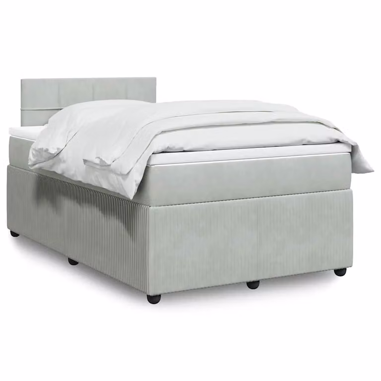 vidaXL Giroletto a Molle con Materasso Ibrido in Velluto Grigio e Bianco L/P/H: 120 x 200 x 190 cm