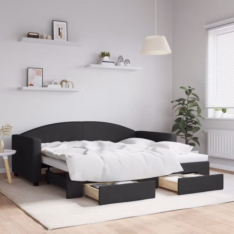 Maison Exclusive - Divano letto estraibile con cassetti, nero, 90x190 cm, tessuto