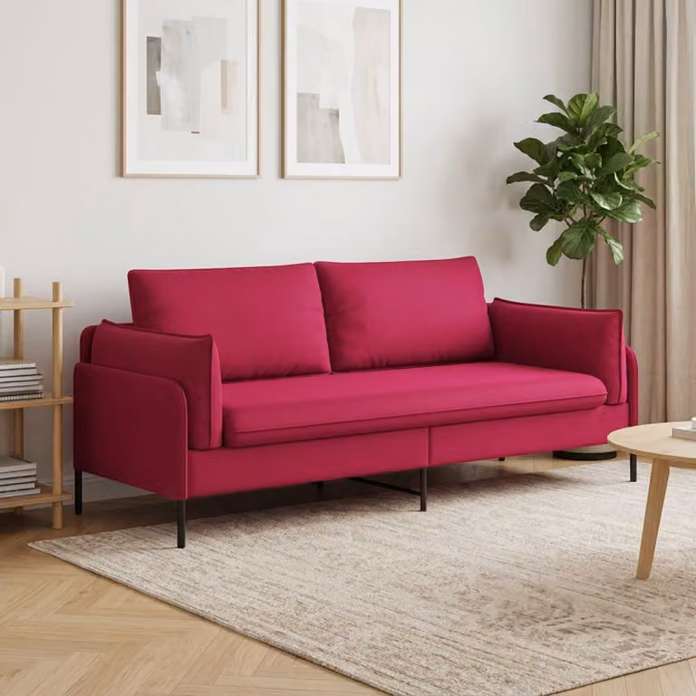 Divano 3 posti vidaXL in velluto rosso, design moderno e lineare per il tuo soggiorno, L: 222 cm, P: 81 cm, H: 89 cm