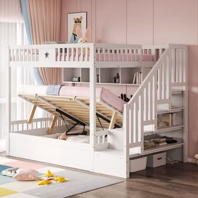 Letto a soppalco contenitore idraulico ¨C Minimal ¨C Bianco legno pino 140x200cm