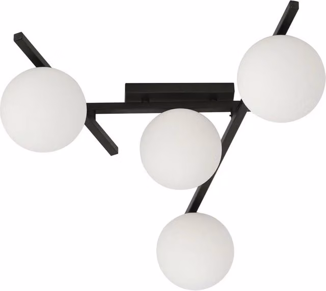 Plafoniera Moderna Tefnet con 4 Luci a Sfera in Vetro Opale Bianco e Metallo Nero con Bracci Regolabili – 1