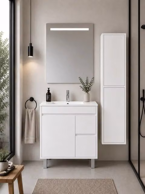 Mobile bagno con lavabo ORIGENBATH ISQUIA senza specchio 60x45 cm bianco con colonna