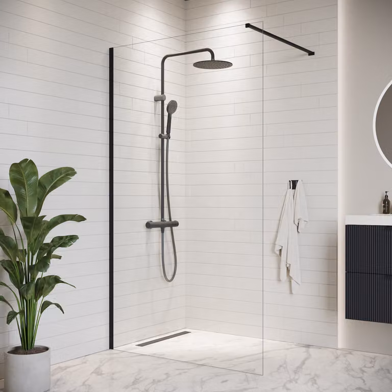 Badplaats Parete Doccia Florida 100 x 200 cm - Nero - Doccia Walk-In Vetro di Sicurezza 8 mm