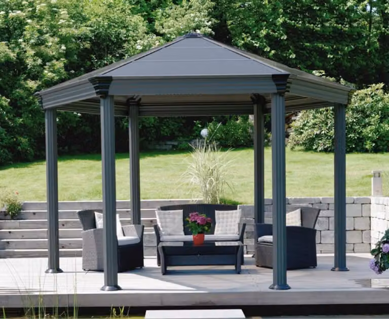 Gazebo a pergola esagonale 11,16 m² grigio antracite Palram 703445