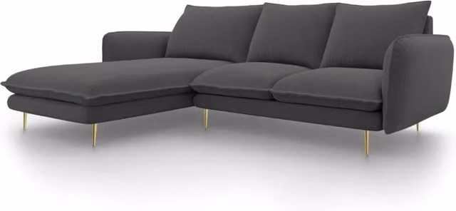 Divano angolare sinistro Vienna Cosmopolitan Design in tessuto grigio scuro con 5 posti e cuscini inclusi L 255 cm x P 95 cm x H 73 cm