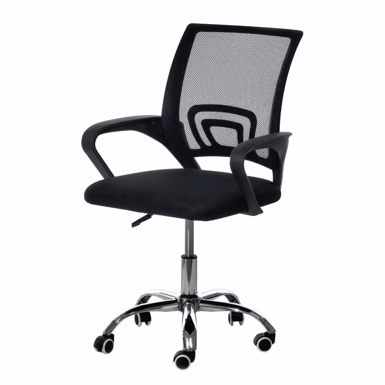 Sedia da ufficio Vestiamo Casa nera con braccioli e ruote, girevole a 360 gradi, H: 96 cm, L: 58 cm, P: 56 cm