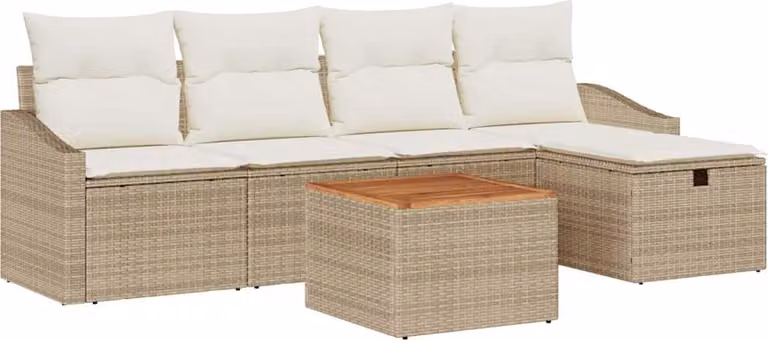 Set Divano da Giardino con cuscino 6 pcs Beige Poly Rattan