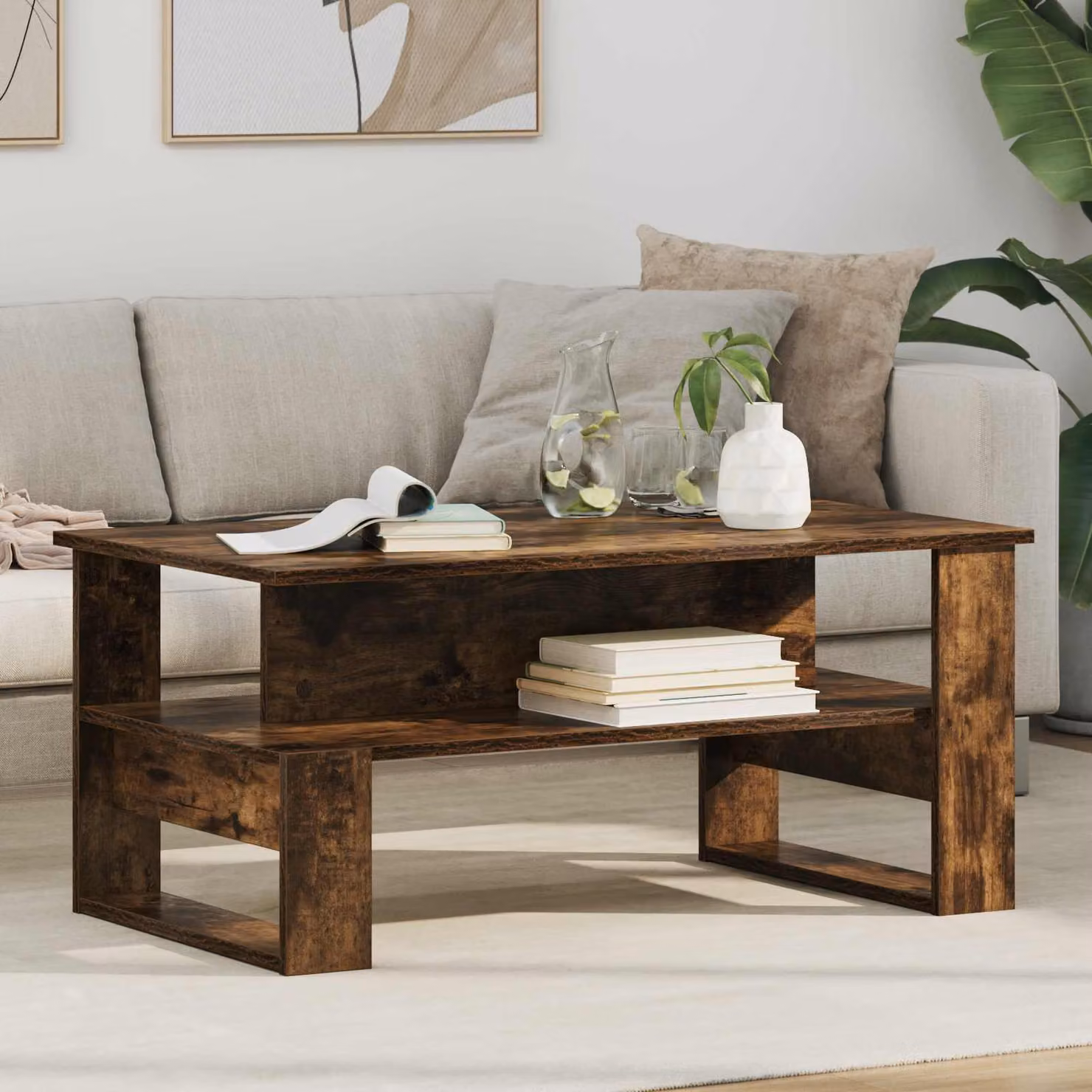 Maison Exclusive - Tavolino da caffè in legno impiallacciato noce, 90 x 50 x 40 cm