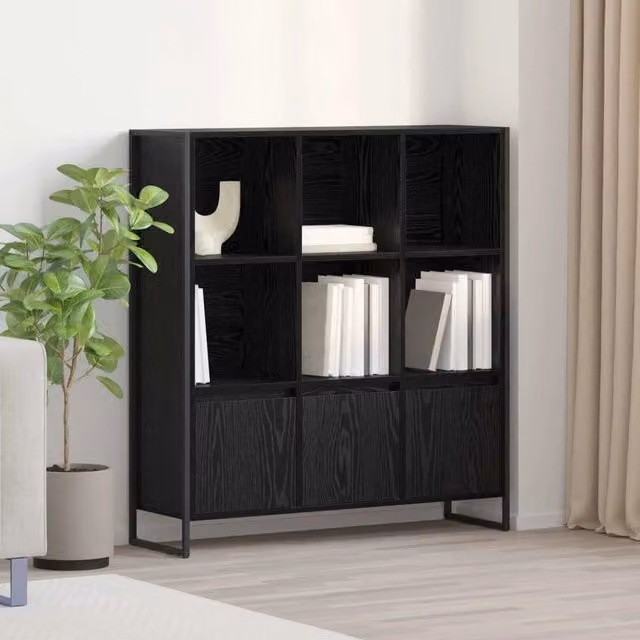 Armadio per libri stile industrial vidaXL in metallo e MDF nero L: 99,5 cm, P: 30 cm, H: 108 cm – 1