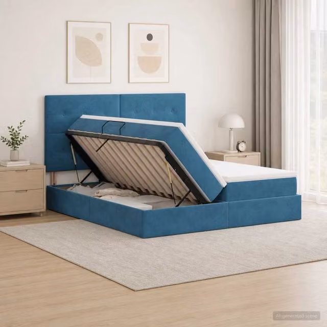 Letto con Contenitore Moderno vidaXL in Velluto Blu con Base Lift Up L: 180 cm, P: 200 cm, H: 204 cm – 1