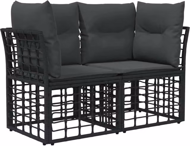 Set di divani da esterno 6 pz | Set Salotto da Giardino Nero e Grigio scuro Poliestere