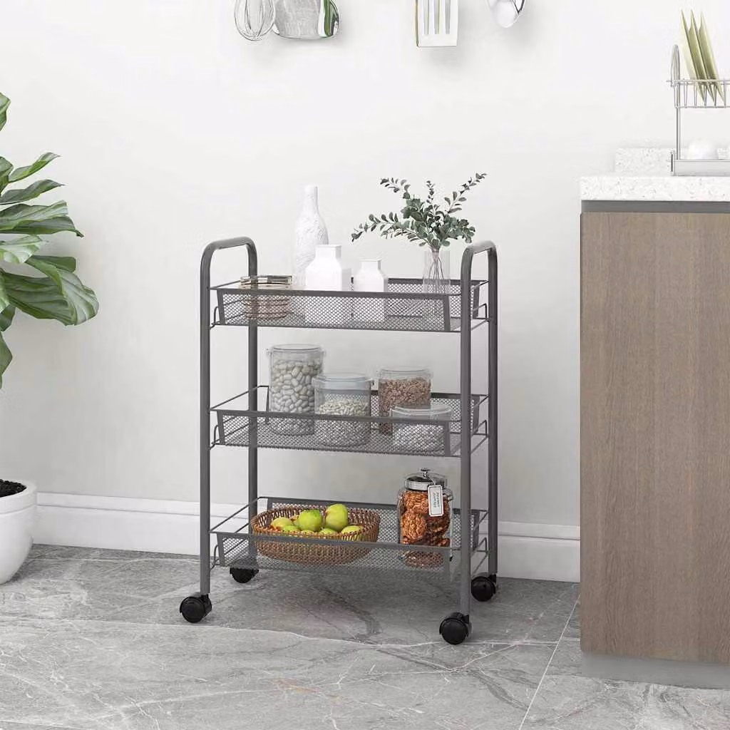 Carrello da cucina vidaXL con 3 ripiani in metallo grigio L: 46 cm, P: 26 cm, H: 64 cm