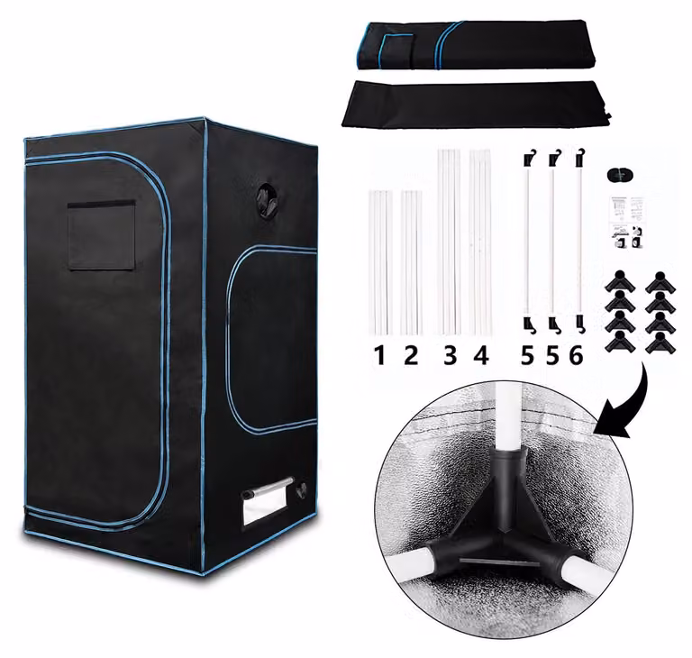 Tenda da coltivazione Growbox - 100 x 100 x 200 cm - Tessuto Oxford - Finestra di ispezione - Vaschetta di raccolta rialzata - Set di attrezzi - Nero